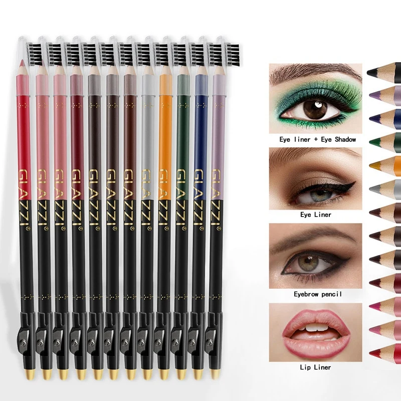 GLAZZI 12 Colors Long-Lasting Eye Liner Pencil Fashion Color Eyeliner Pen Blue Brown Black Eyeliner Pen