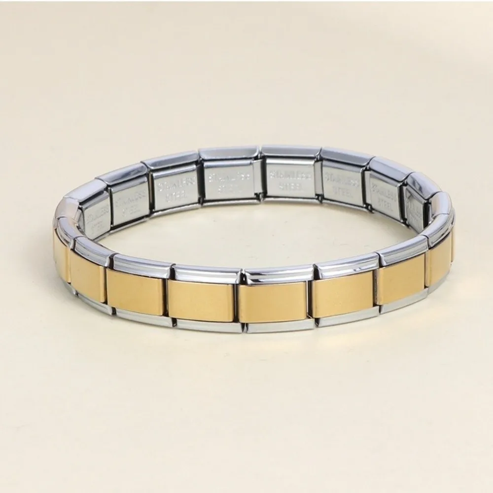 Stretchable Italian Chain Link Bracelet 9mm Popular Modular Stainless Steel Bracelet Square HipHop Elastic Hand Chain Gift