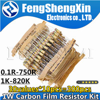 30values*10pcs=300pcs 1W Resistor 5% ( 0.1R ohm ~750R ohm)  (1k~820K)  Carbon Film Resistor Assortment Kit