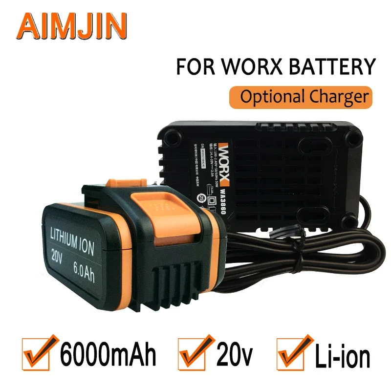 

20V 6000mAh Li-ion Rechargeable Battery WA3551 WA3553 Replace,for Worx 20V Cordless Power Tools WA3572 WX176 WX178 WG546E