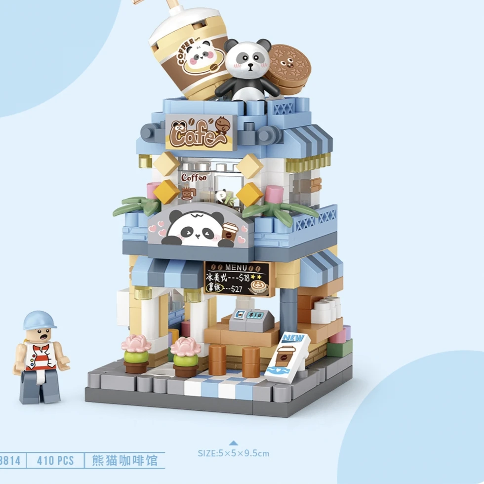City Street View Building  Blocks Set Diy Ice Cream Flower Coffee Shop Store Food House Girls Model Kids Toy Children Gifts