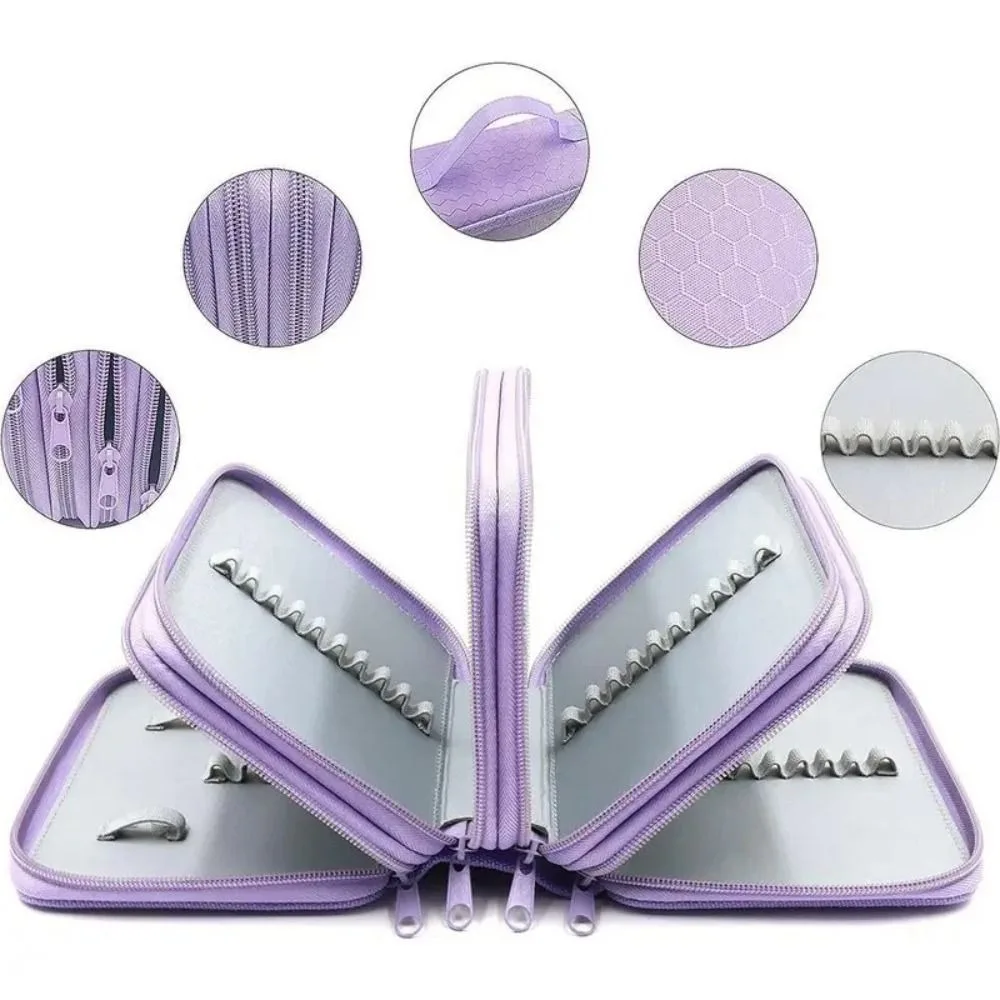 

4 Layers Colored Pencil Bag 72 Holes Square Pencils Case Painting Storage Holder Solid Color School Stationery Bag