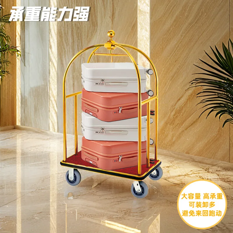 Custom Hotel Lobby Stainless Steel Luggage Cart Concierge Cart Airport Luggage Trailer Pull Service Flat Car