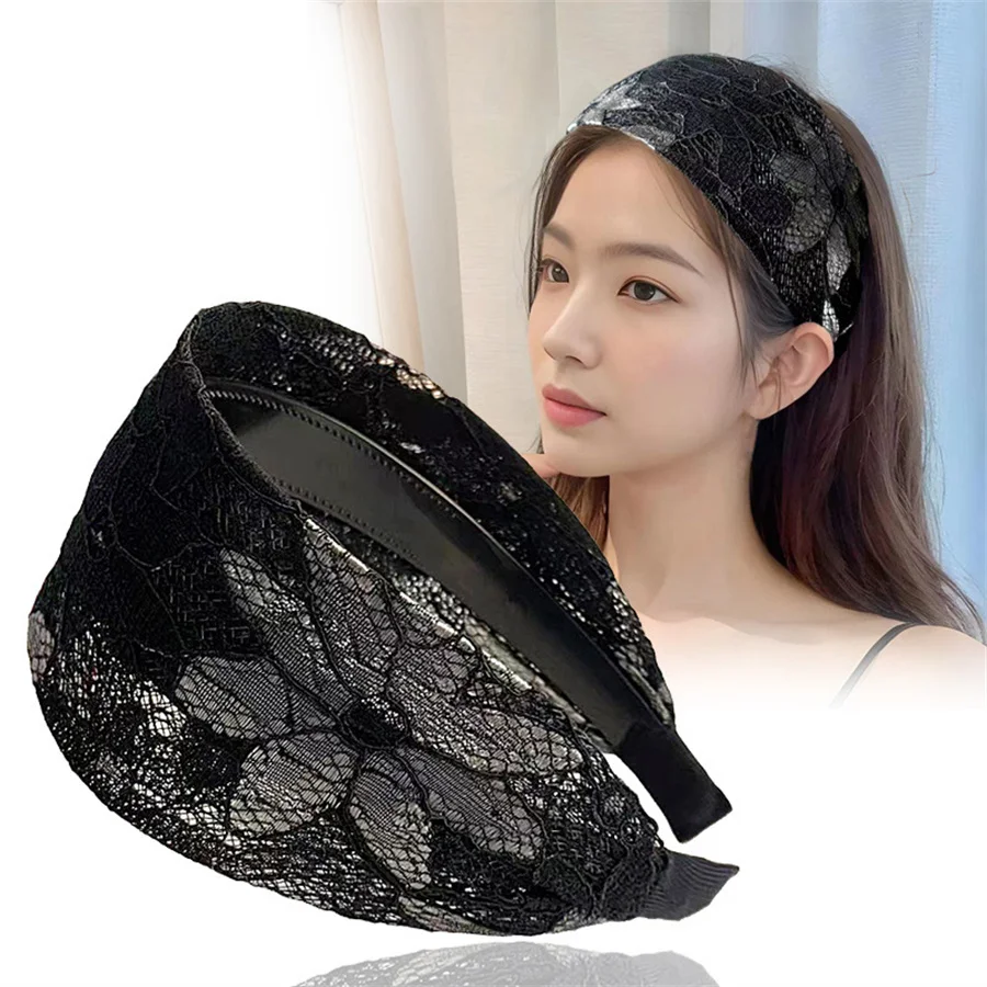 New antiskid Wide Women Hairband Solid Lace Turban Solid Elastic Hair Bands Hair Accessories Headband for Women Girls Headdress