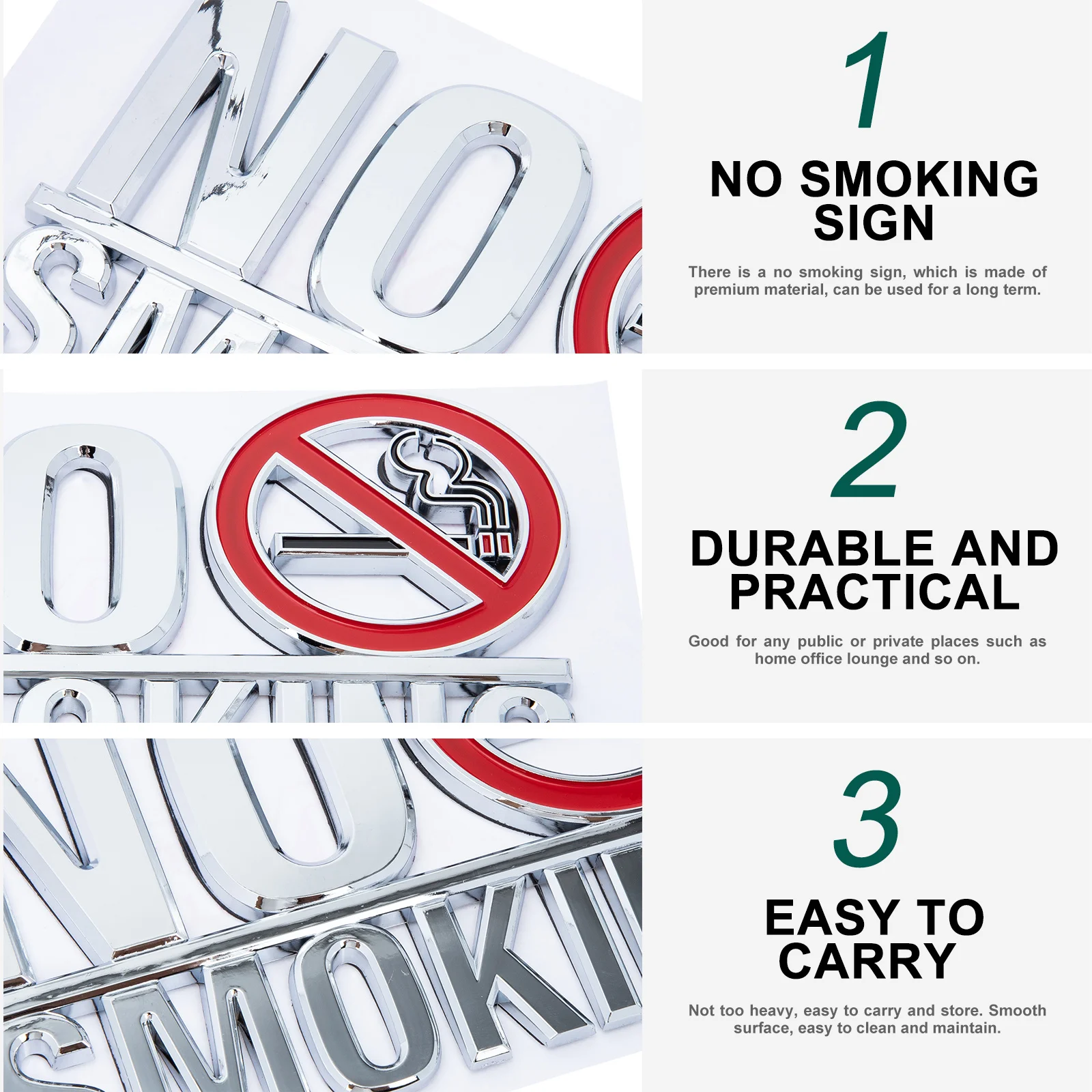 

No Smoking Sign ABS Wall Sticker Durable for Restaurant Hotel Office Non Smoking Reminder Indoor Banquet Non-Smoking Signs