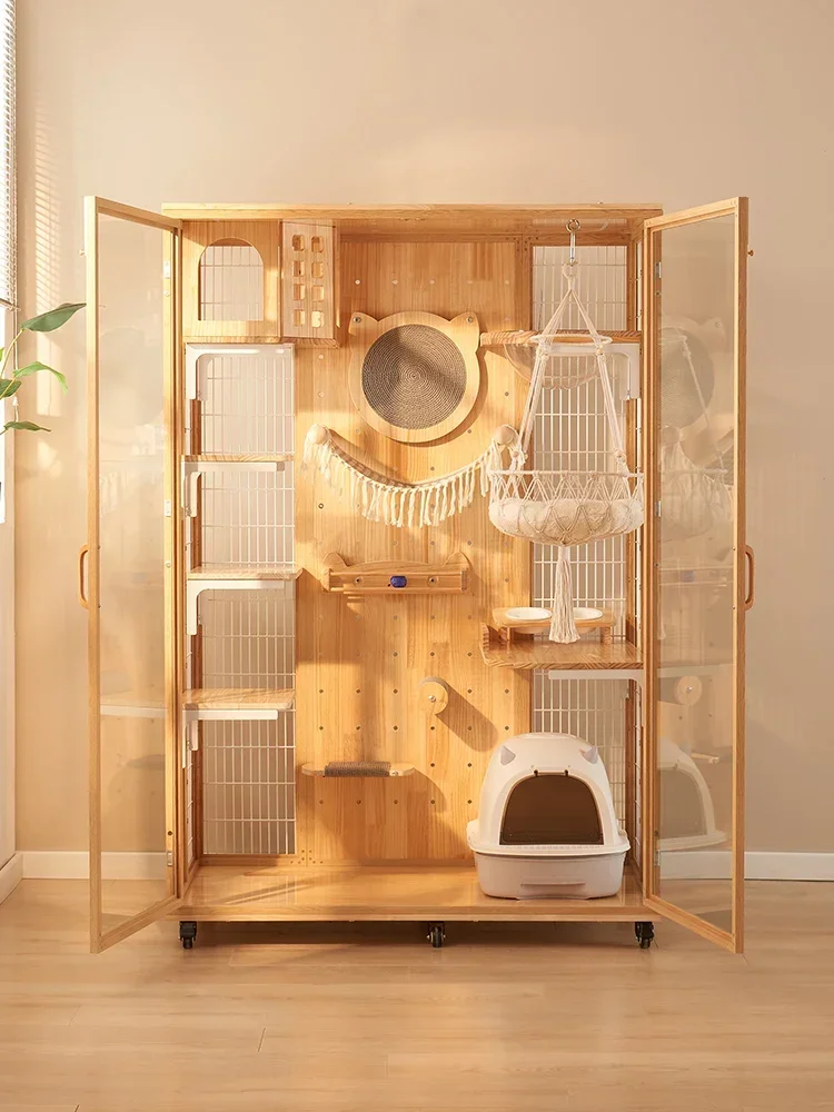 Villa solid wood cage household does not occupy an area house large free space cat house panoramic cabinet