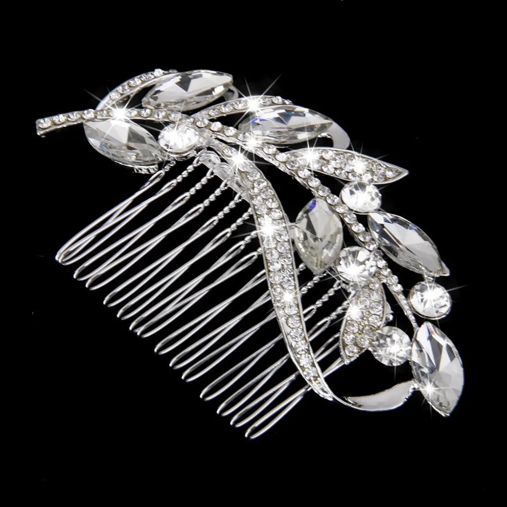 

Crystal Rhinestone Hair Comb 9.5cm Floral Alloy Tuck Comb Bridal Wedding Party Accessories Silver Pin For Women Headband Clip