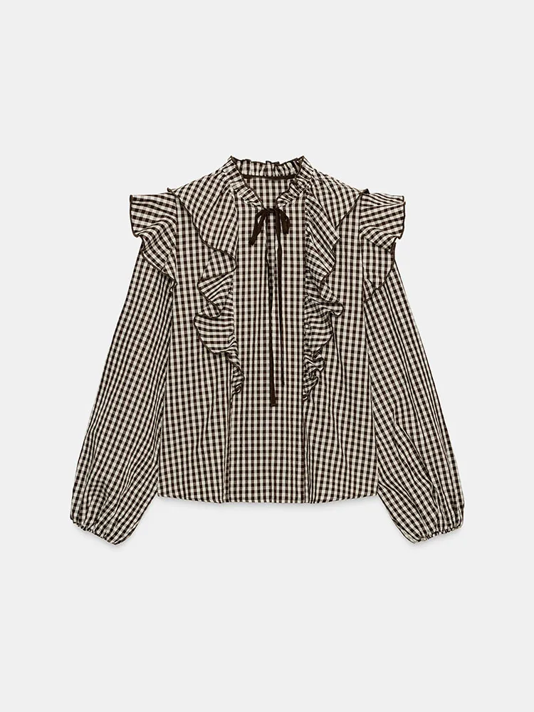 Ele Sweet Long Sve irt Winter New Arrival Small id Pattern Layered Decoration Women's Faion 2025