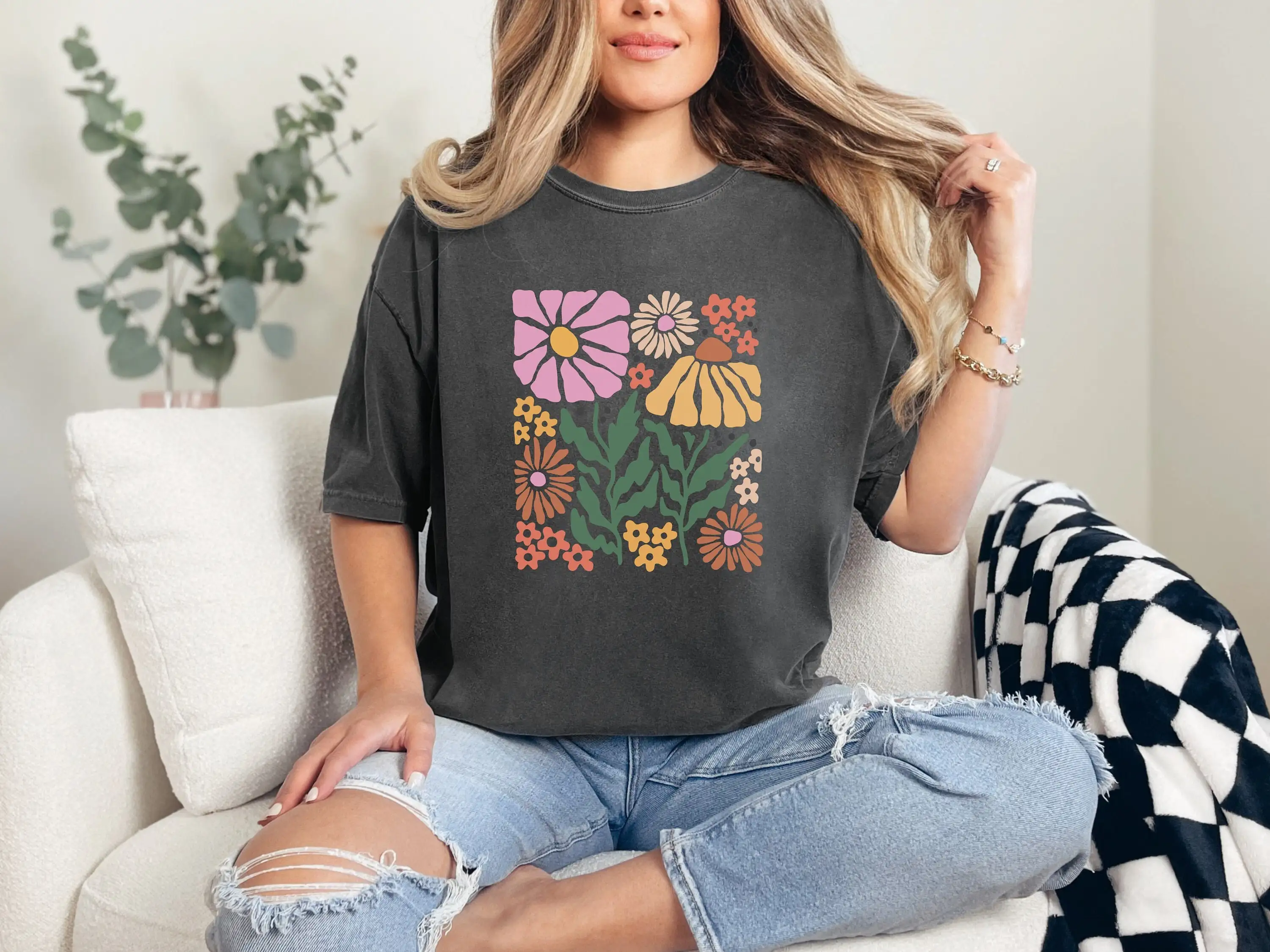 Boho Flower Shirt Mama Botanical Comfort Colors Floral Graphic Tee