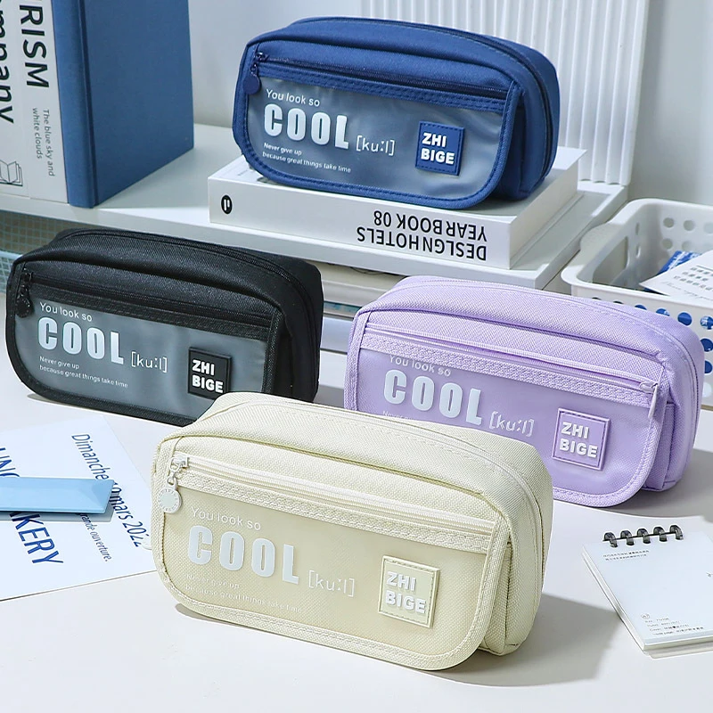 Large Capacity Aesthetic Pencil Bag Transparent Simple Cute Waterproof Student Stationery Storage Box Students School Supplies