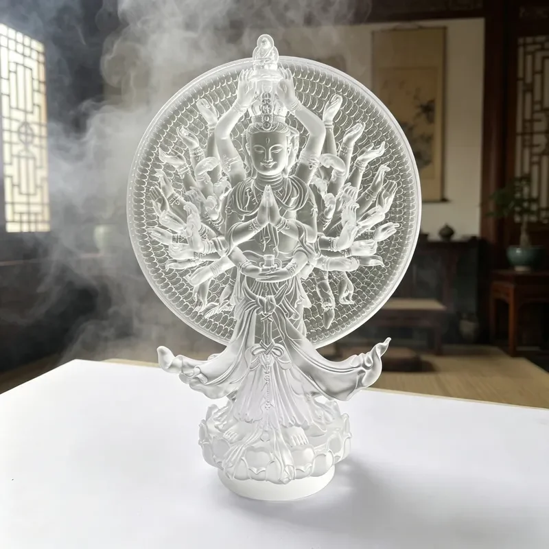 Thousand Hand Guanyin Glazed Buddha Statue Creative Home Decor Ancient Style Ornament for Living Room Shelf Display Gift