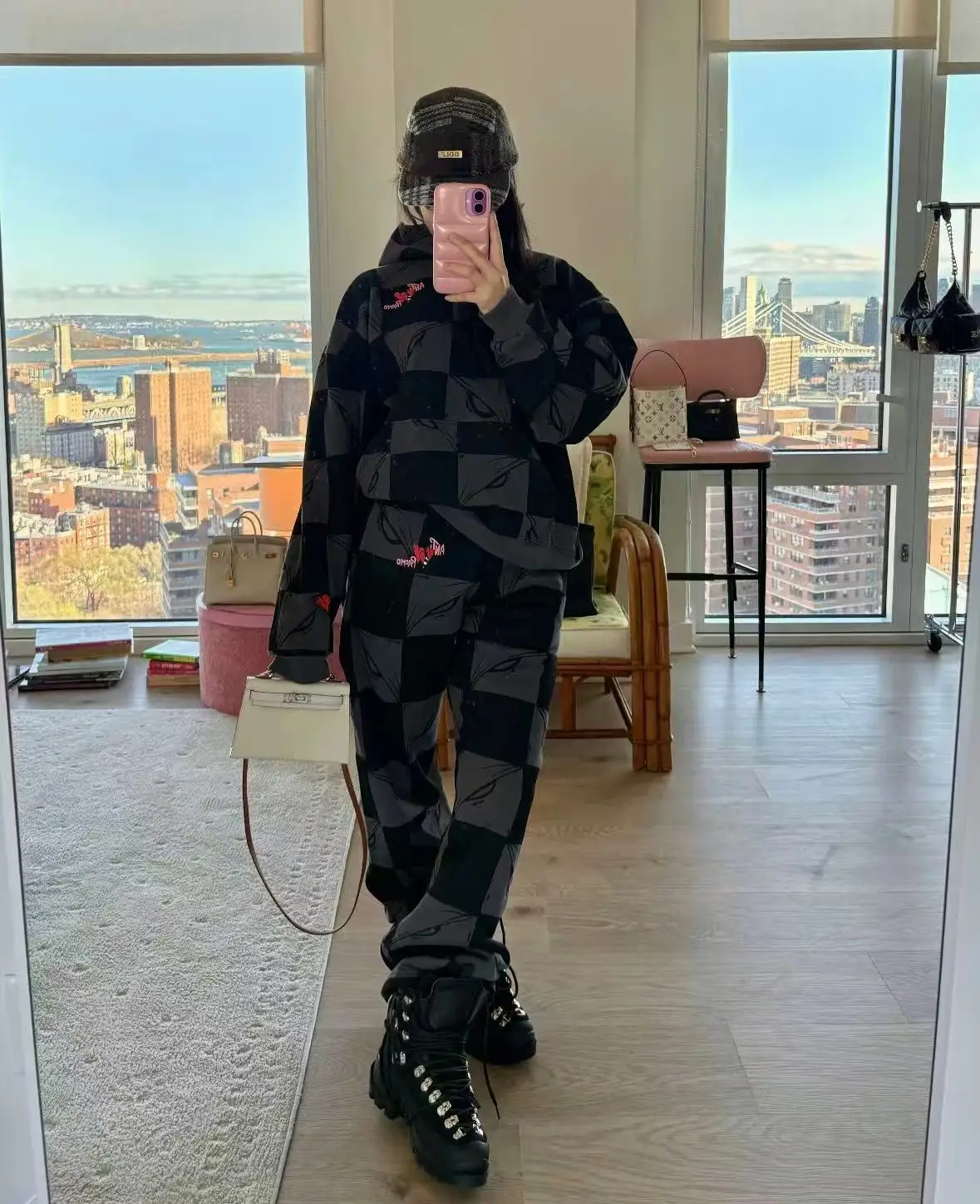 Checkerboard Cotton Hoodies Women Love Printed Sweatshirts for Men Loose Pullover Hoody Fashion Men Long Sleeves Clothes Unisex