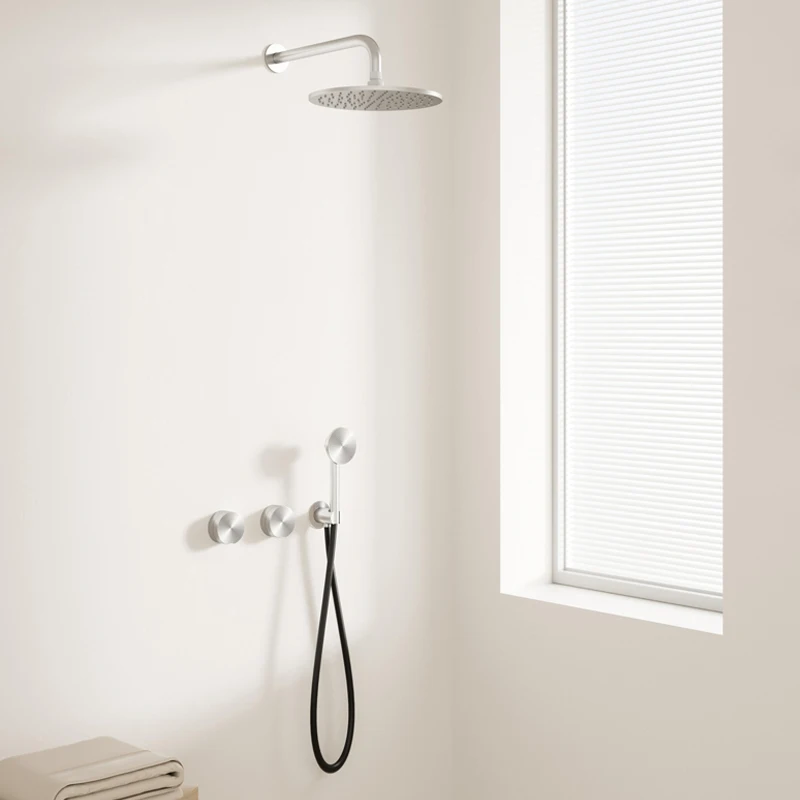 Concealed wall mounted showerhead set for home use, grey hot and cold showerhead embedded in the wall