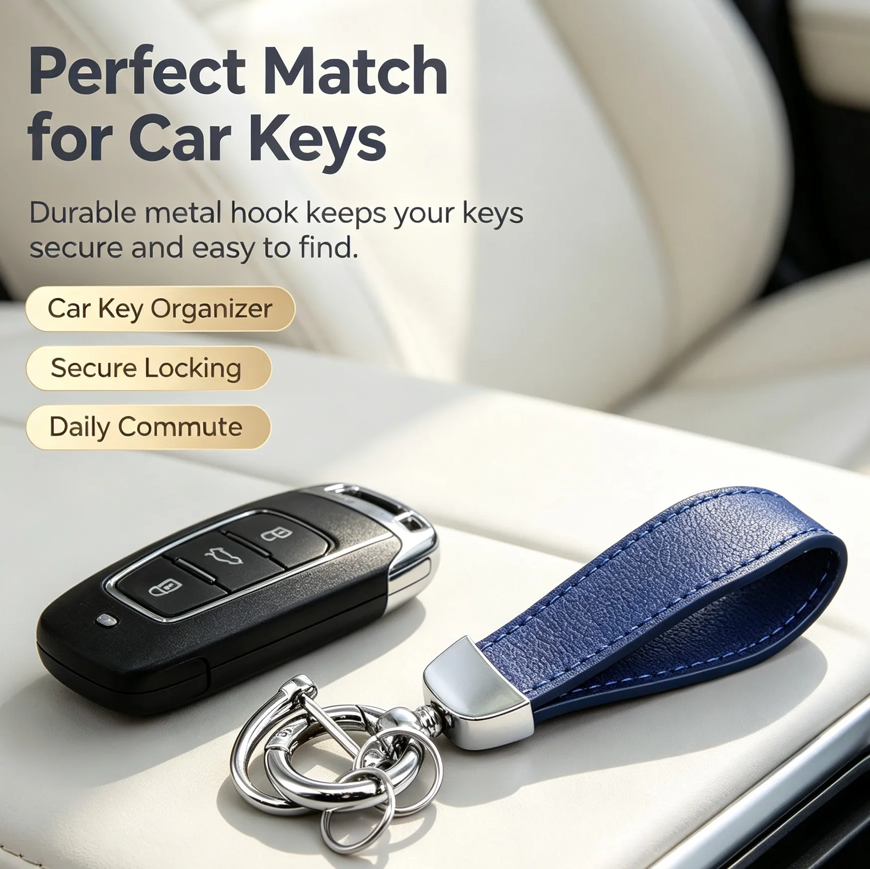 Hot Selling Portable Keychain with Lambskin Texture for Car Keys and Handbags Minimalist Anti Lost Metal Key Ring