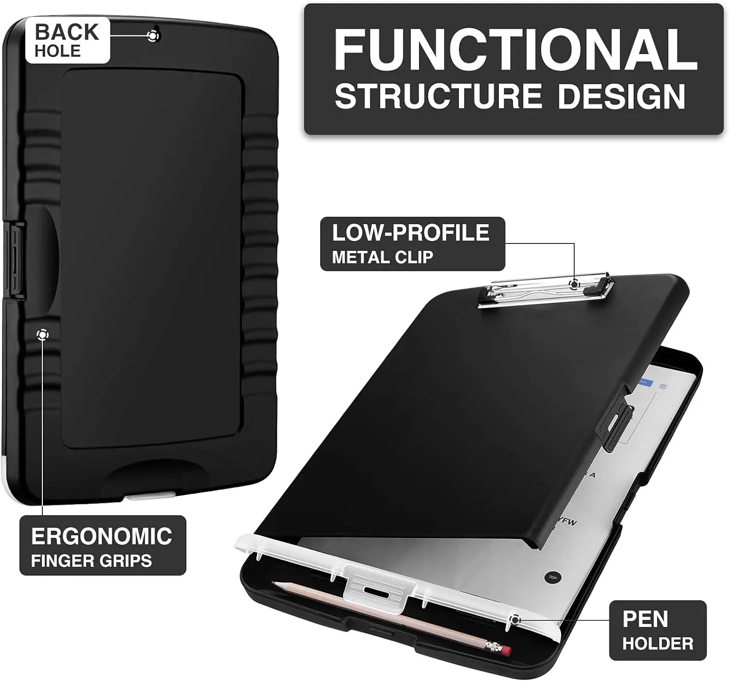 Clipboard with Storage, High Capacity Nursing Clipboards with Pen Holder, Heavy Duty Plastic Storage with Low Profile Clip