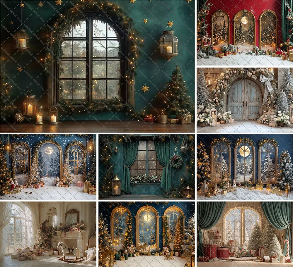 

Фон для фотосъемки Mehofond, Рождественский винтажный фон для комнаты, окна, блестящая рождественская елка, детский семейный портретный декор, фон для фотостудии