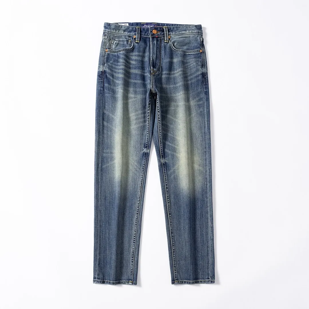 Men's 12oz Tapered Straight Selvedge Denim Jeans Lightweight Summer Fabric with Ice-Cool Breathable Tech Vintage Retro Fit