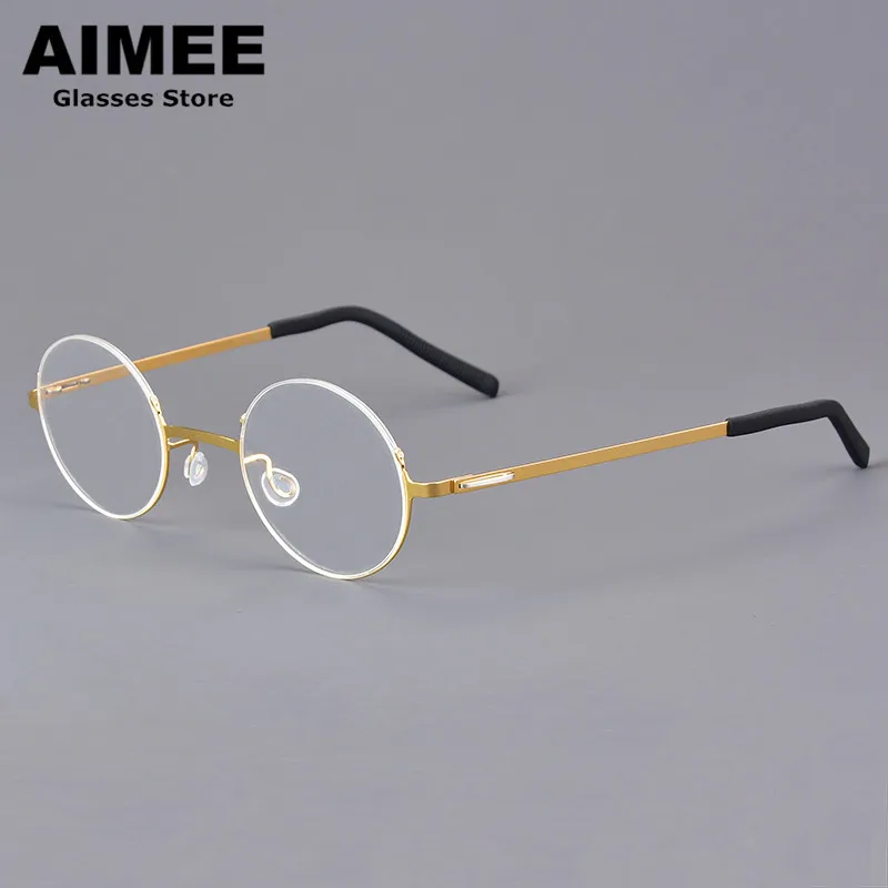 

One-Third Rim Eyeglasses Frame Men Women Patented Screwless Design Titanium Round Glasses Frames Ultralight Spectacles Eyewear
