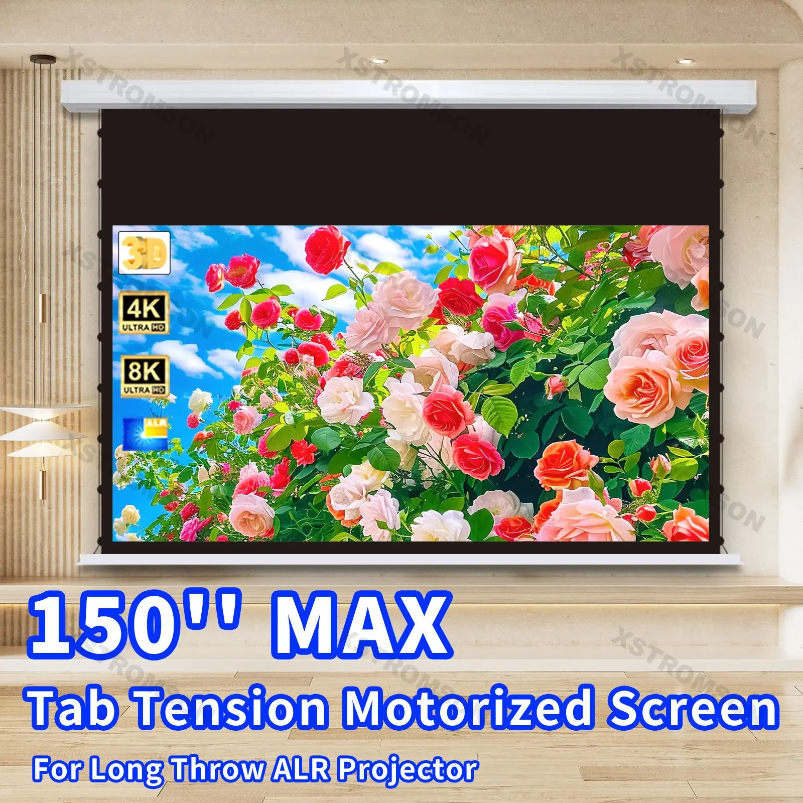 

72 inch-150 inch Black Diamond Motorized Drop Down Projector Screen Home Cinema Theater Screen ALR CLR Laser Projector Screen