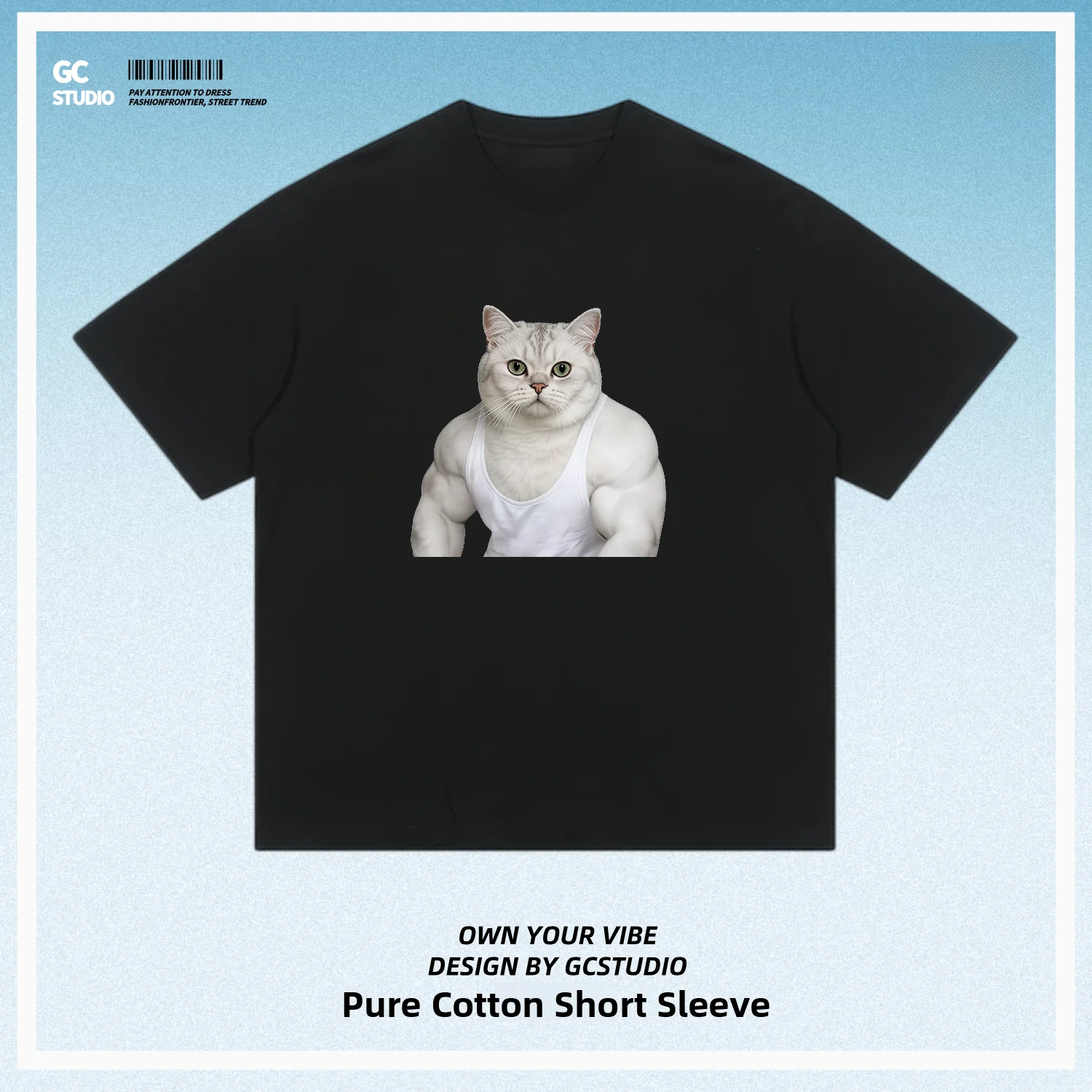 Cute Pet  Muscle Silver Gradient T-Shirt Pure Cotton Short Sleeve Fitness Men Women Summer Breathable Comfortable T-Shirt