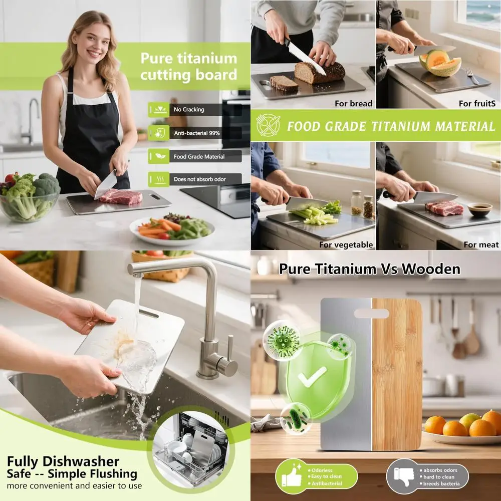 

Triple Set of Pure Titanium Kitchen Cutting Boards, Food-Safe, Odor-Free, Dishwasher Safe, and Easy to Clean