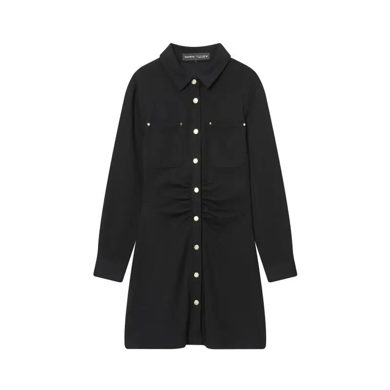 المرأة الخصر سترة مستقيمة مطوي فستان طويل الأكمام المفتوحة غرزة سيدة فستان أنيق موضة سليم صالح بدوره إلى أسفل طوق الشارع الشهير #1