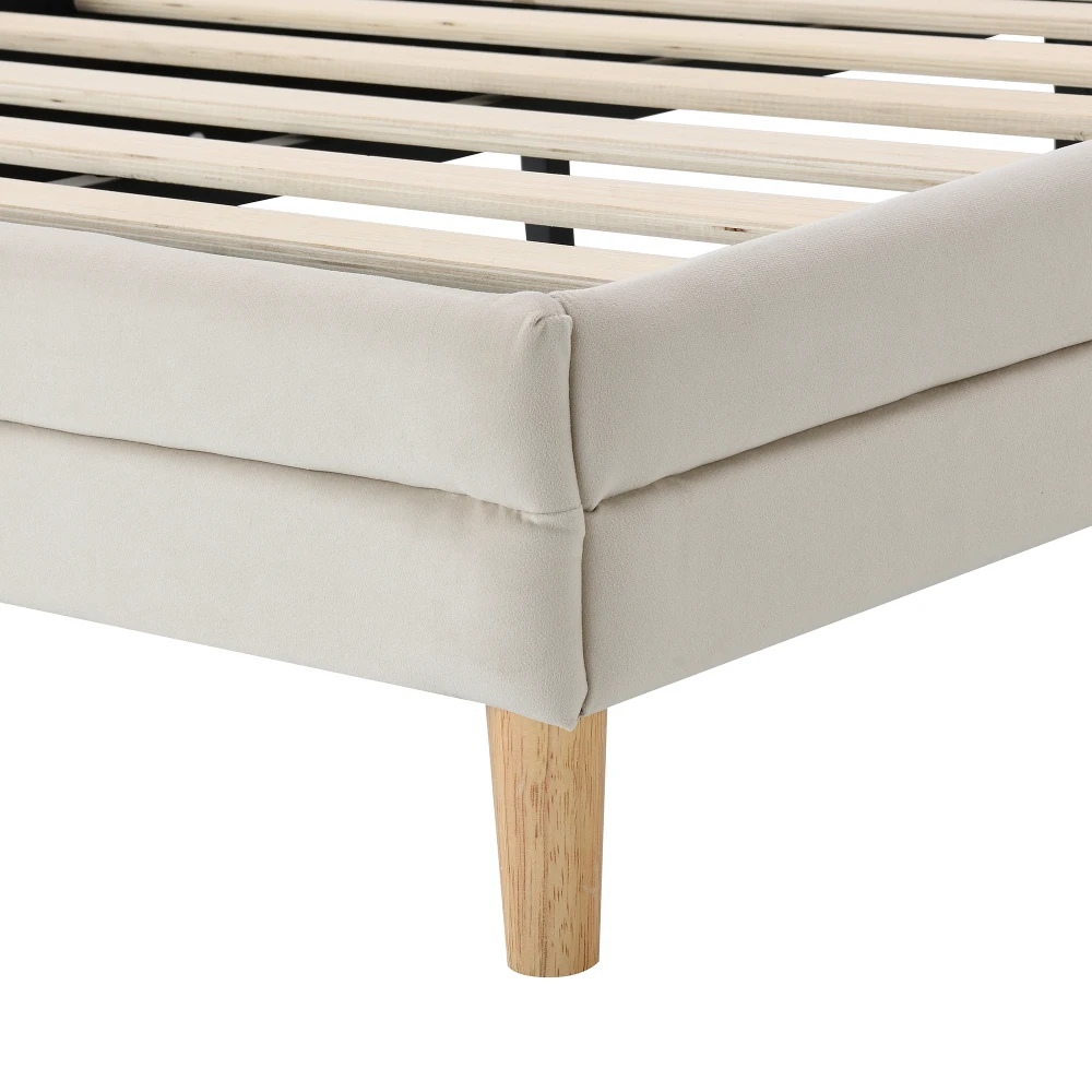 PINGGO Beige Samt Einzelbett 90x200cm Wolkenförmiges Kopfteil Farbwechsel-LED-Streifen Holzlatten Kinderbett Ohne Matratze – Detail 20