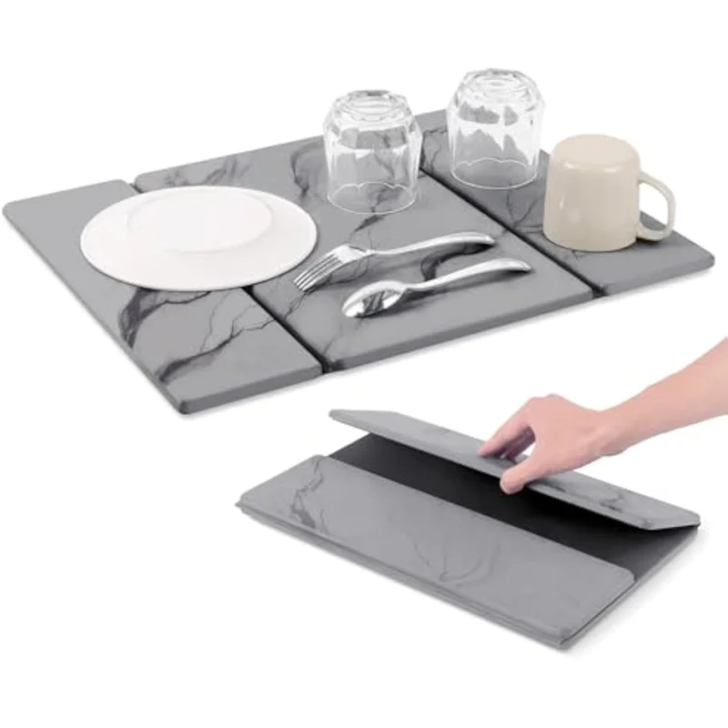 

Quick Dry Stone Mat Kitchen Super Absorbent Foldable Stone Drying Mat Diatomaceous Earth Bathroom Rug Dish Drying Mat for Dishes