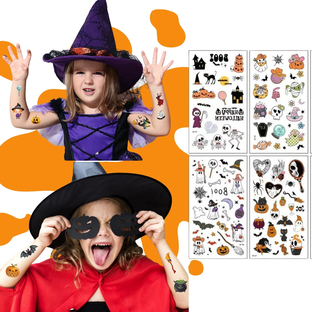 

Для обеих детей, татуировки для взрослых, водонепроницаемые для украшения вечеринок, временные татуировки на Хэллоуин, безопасные, нежные на коже