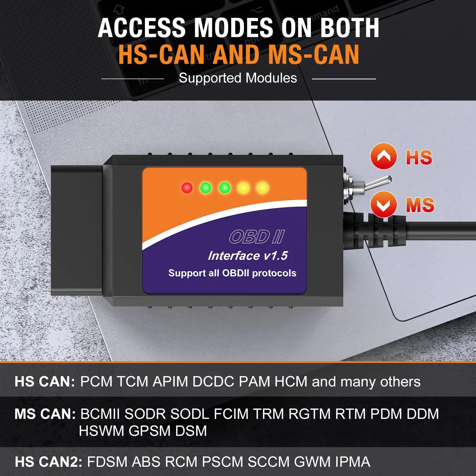 FORscan ELM 327 Obd2 ماسح ضوئي تشخيصي USB V1.5 HS/MS يمكن التبديل لأداة قارئ رمز ترميز المركبات فورد