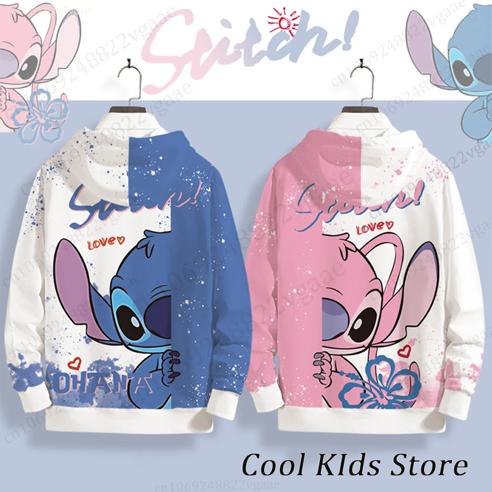 Autumn Winter Stitch And Angel Hoodie Couple Kids Men Women Hoodie Girls Boys Cartoon Long Sleeve Coat Top Pullover Sweatshirt