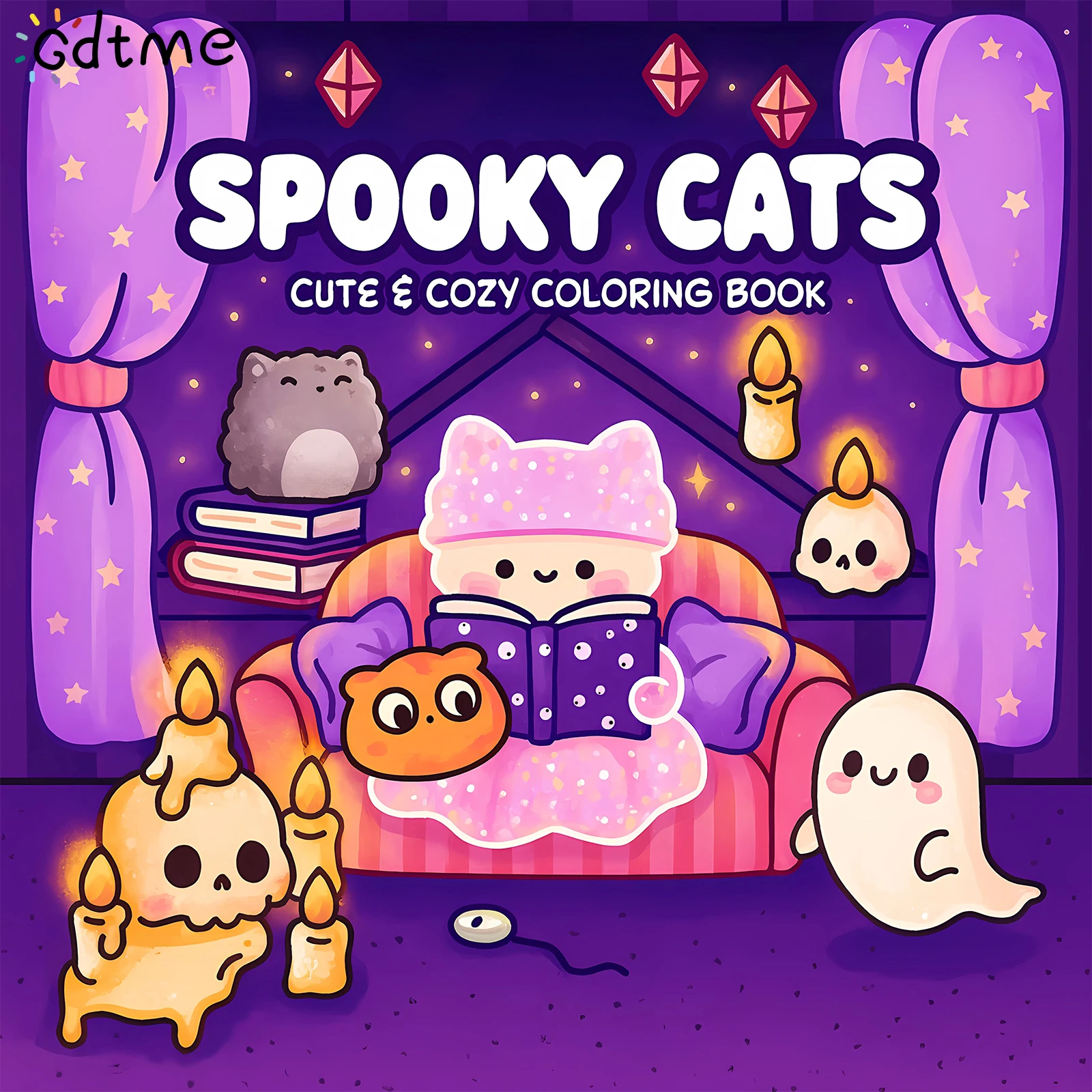 Libro para colorear de gatos espoluznantes para adultos con patrones de dibujos animados en negrita y fácil para relajarse, libros de dibujo de pintura DIY para niños