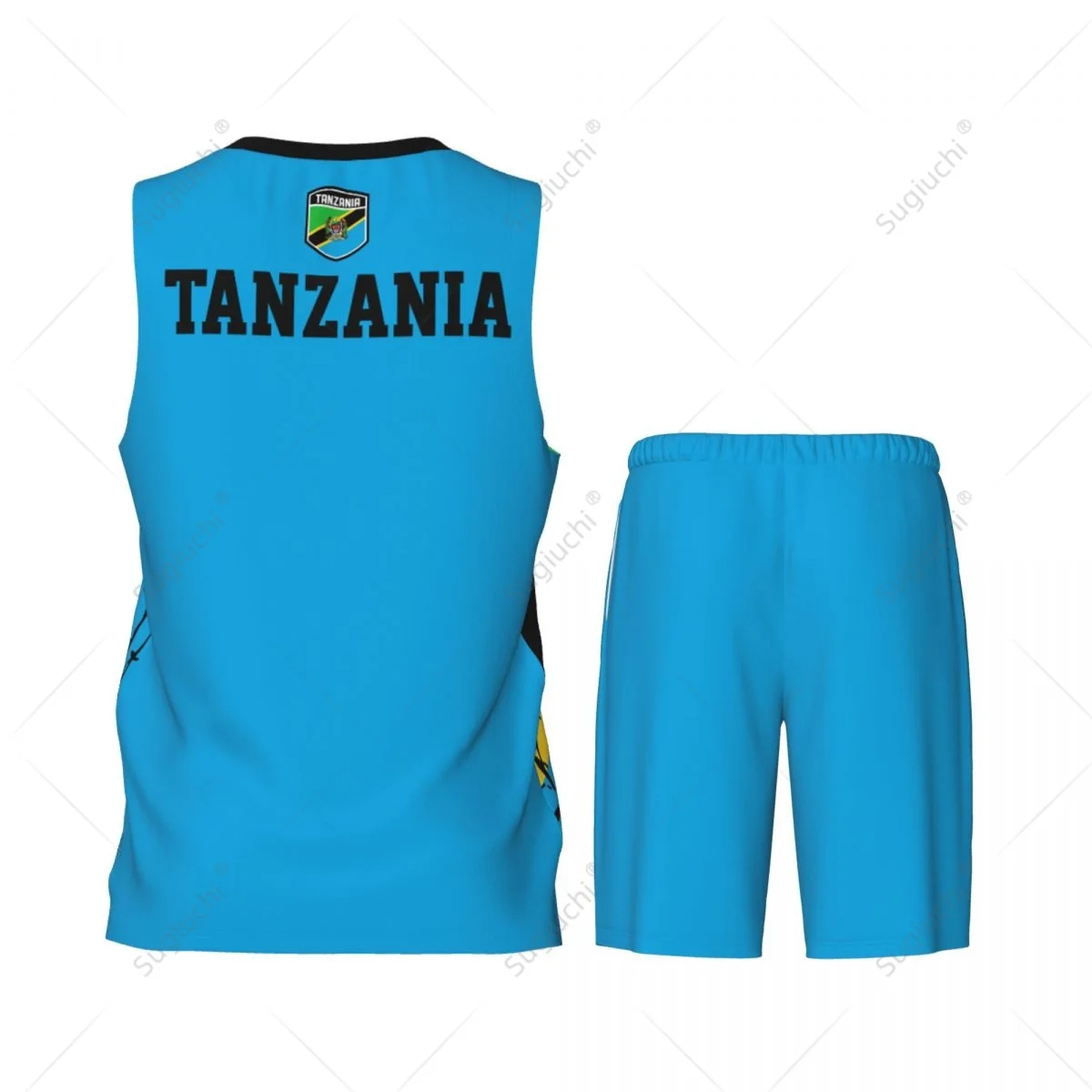 Conjunto de jérsei de basquete sem mangas masculino, emblema tanzaniano, camisa e calça, nome personalizado, exclusivo nunber