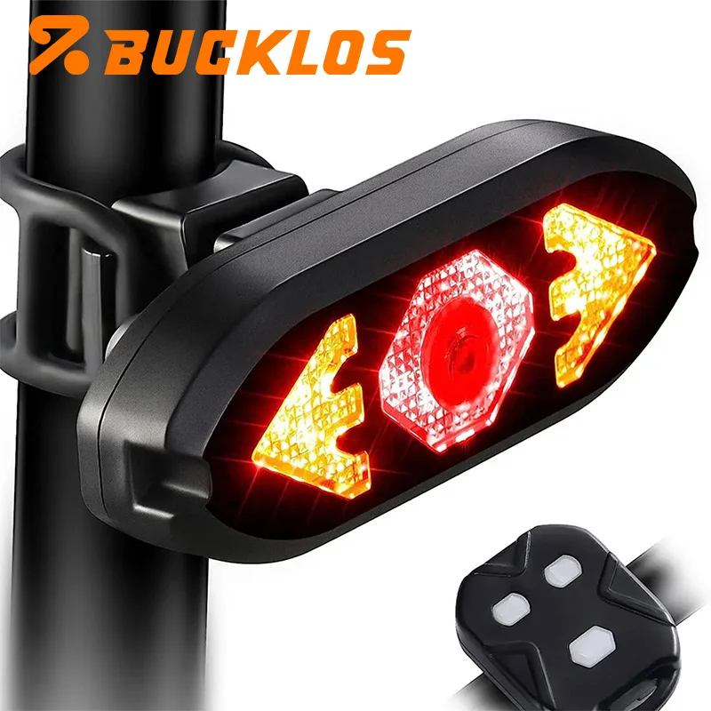 

BUCKLOS Turn Signal Bike Tail Lights Wireless Remote Control MTB Road Taillight with Bike Horn Rechargeable Cycling Rear Lamp