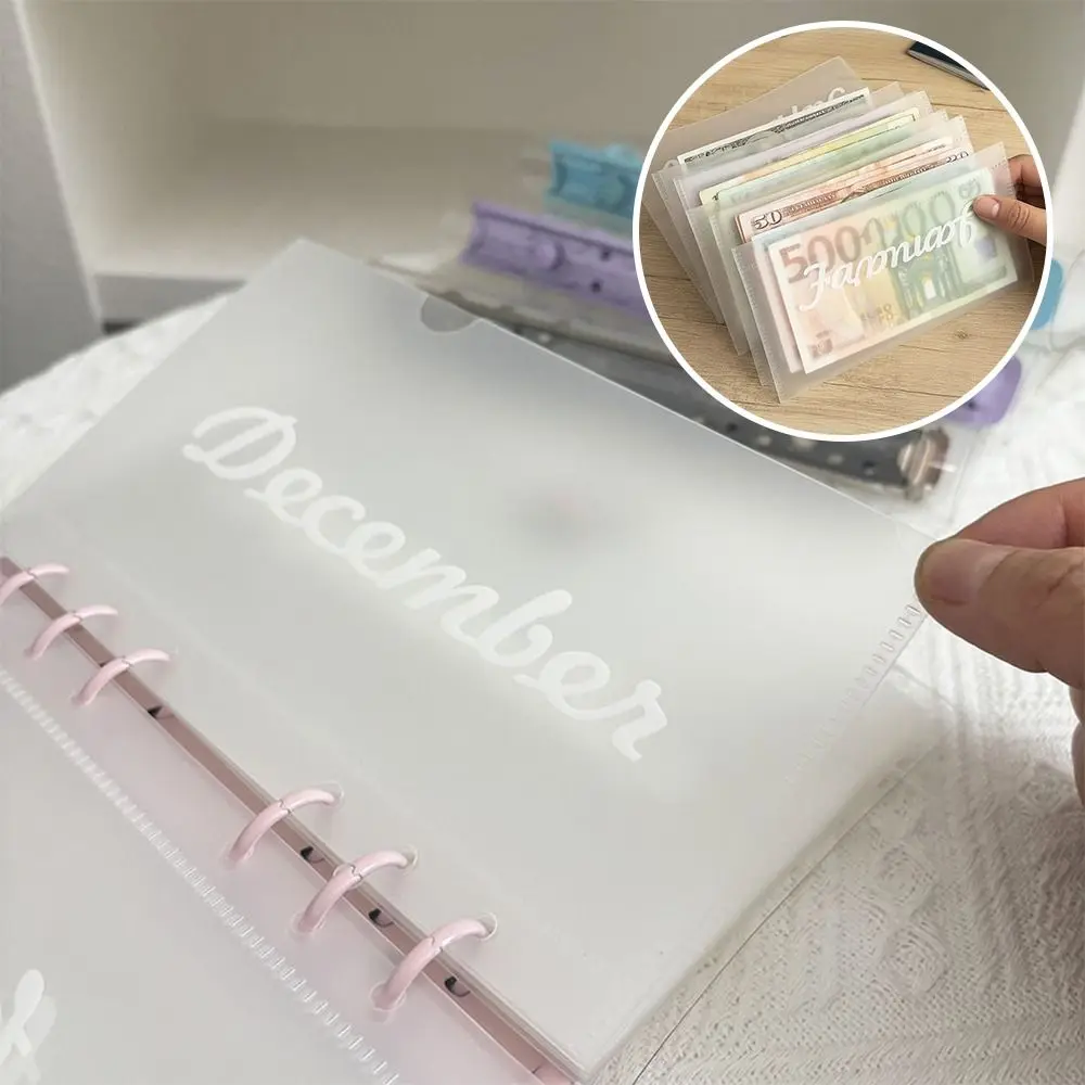 

Creative 12 Monthly Cash Storage Bag Transparent 6 Holes Cash Management Book A6 PP Loose-leaf Album Binder Cards Book