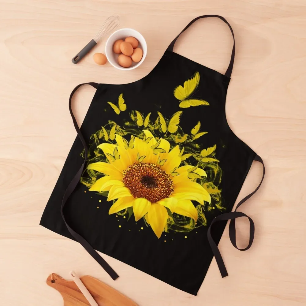 

Butterfly Sunflower Smoke Apron Customizable Woman Kitchen Things For Home Apron