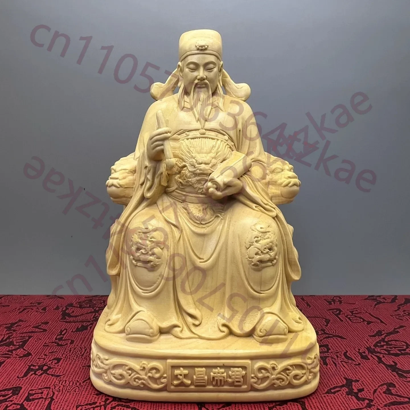 Boxwood Carved Wenchang Dijun Statue - God of Literature & Wisdom for Study Success, Home Altar & Scholar's Desk Blessing,Figuri