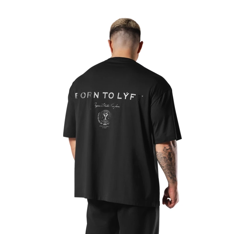 LYFT Black Letter Print M-3XL BIG T-SHIRT Men's 100% Cotton Loose Oversized-Shirts Men High Street Casual Short Sleeve Tees Tops