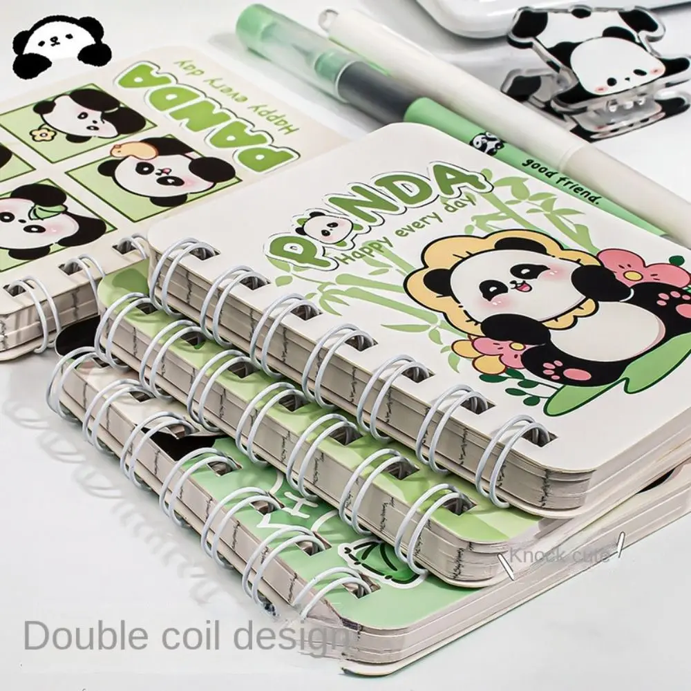 80 Sheets A7 Mini Notebook Creative Panda Pattern Flip Coil Book Cartoon Design Pocket Journal Diary