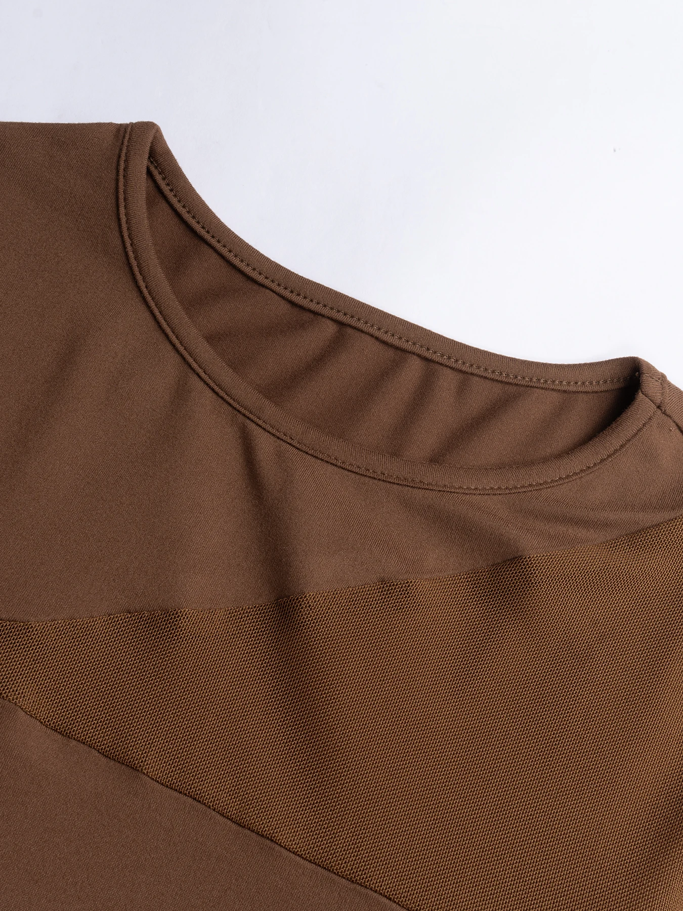 Women`s T-Shirt Long Sleeve Daily Brown Color Block Crop Fitted Crew Neck Stretch Slim Fall Winter 2026 Full Size S-XXL image 6