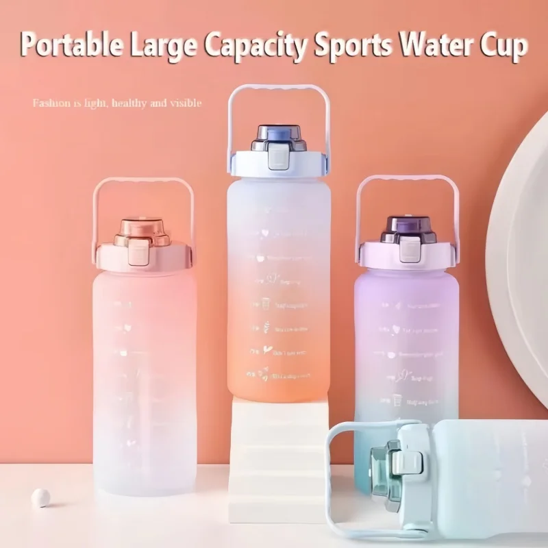2 Liter Water Bottle Stay Hydrated Motivated Leak proof Plastic Sport Bottle Reminder Times Sports Outdoor Fitness Office Indoor