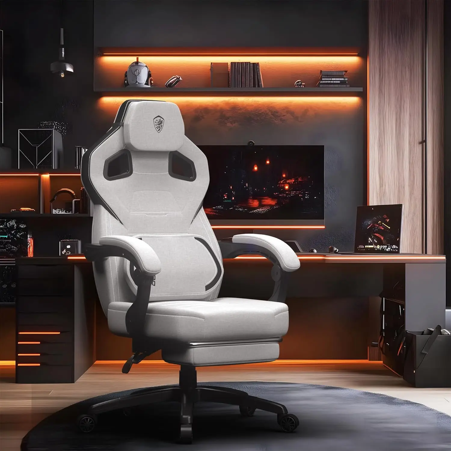 #Fabric Gaming Chair with Footrest, Big and Tall Gamer Chair with Lumbar Support, Wide Back Computer Chair for Heavy, Customized