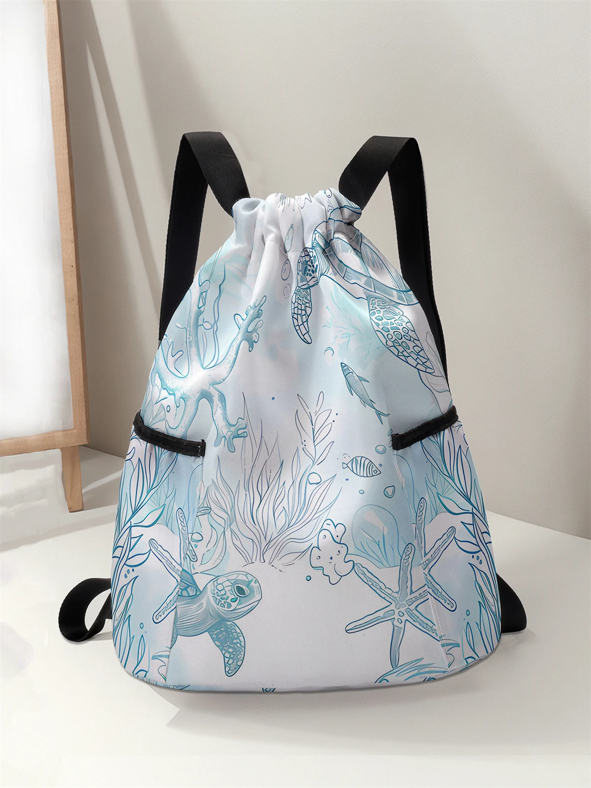

Coral Pattern Drawstring Backpack - Large Capacity Durable Fitness Bag, Adjustable Shoulder Straps, Sports Beach Backpack