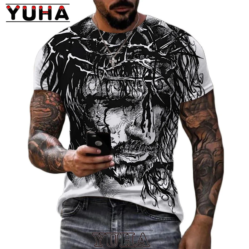 Mannen Jezus Christus 3D Print T-shirts Mannen Vrouwen Zomer Mode Toevallige Korte Mouwen Cool T-shirt Harajuku Streetwear Oversized Tops