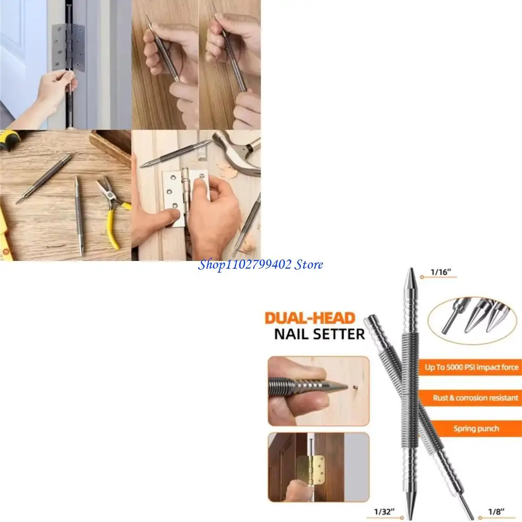 

547F 2pcs Hammerless Spring Nail Setter With Double Heads For Efficient And Safe DIY Project Efficient And Accurate Work