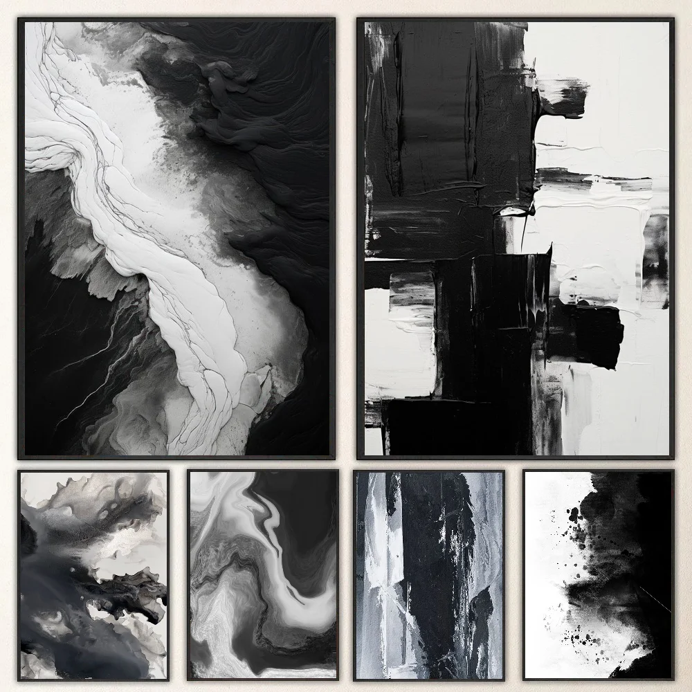 الحديثة مجردة الفن الرخام نمط أسود أبيض رمادي الجدار ملصق فني غرفة المعيشة بار مقهى غرفة نوم مكتب ديكور المنزل قماش اللوحة