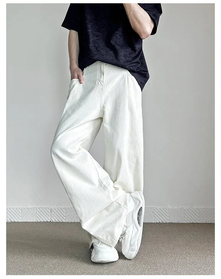 

American high street baggy straight pants advanced sense of plankton handsome white jeans man