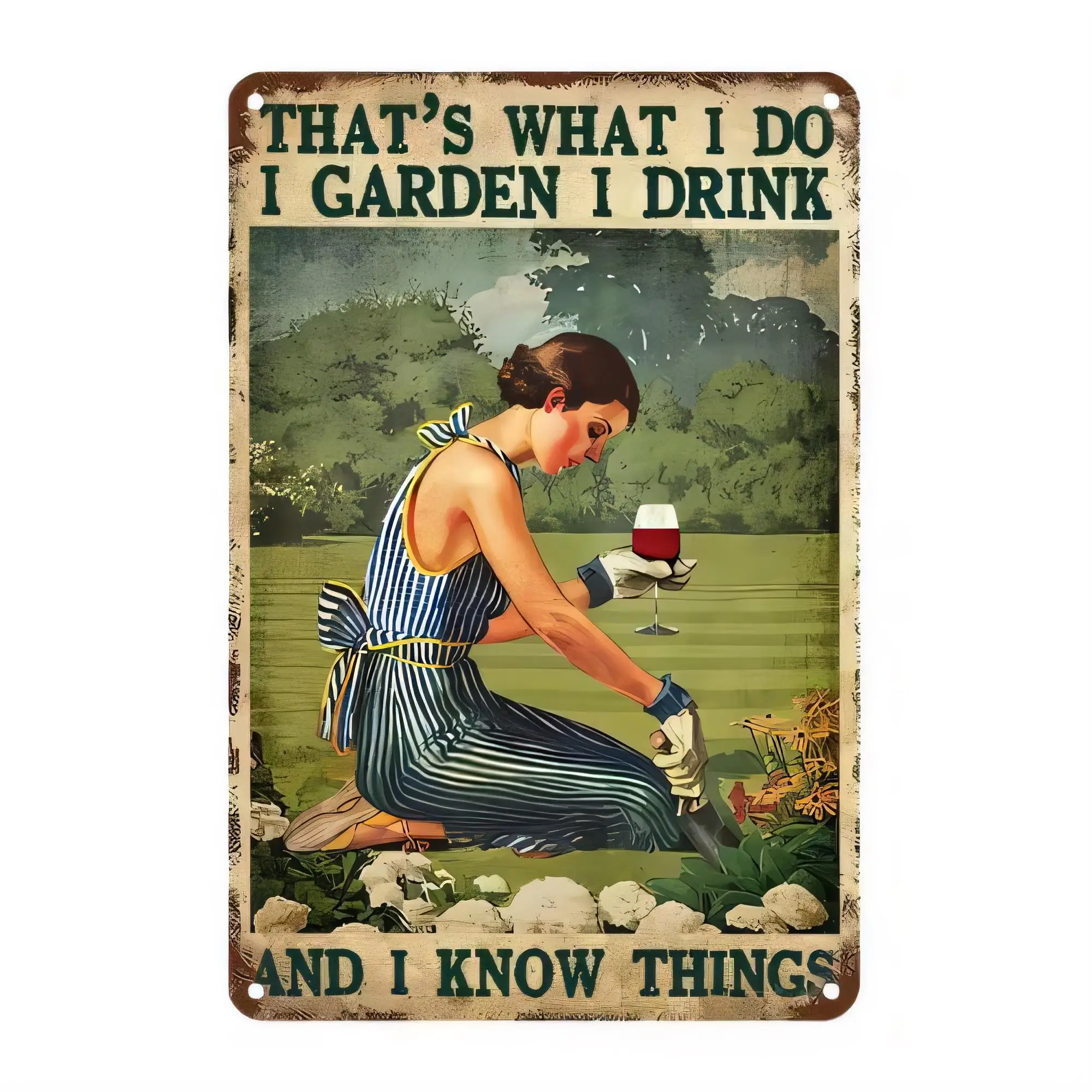 Tin Sign That's What I Do I Garden I Drink And I Know Things Vintage Metal Wall Decor Retro Farmhouse Plaque for Garden Shed Bar