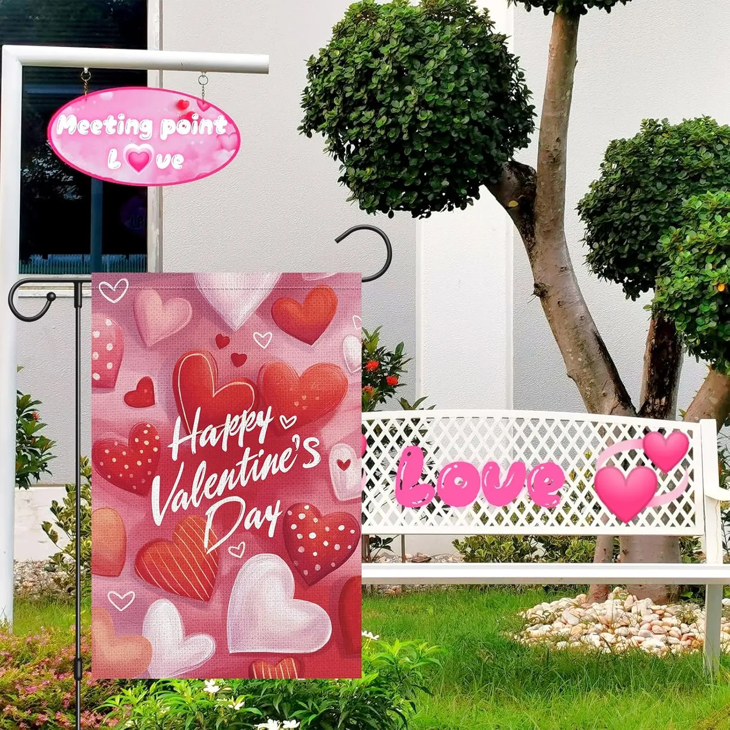 TIENO Happy Valentine's Day Garden Flag 12x18 Double Sided Burlap Red and White Love Valentine Yard Flags for Anniversar YYD EEZ