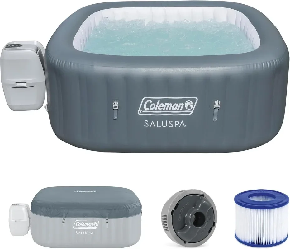 Coleman Hawaii 4 to 6 Person Inflatable Hot Tub, Square Energy-Efficient Portable Outdoor Spa with 140 AirJets, 71